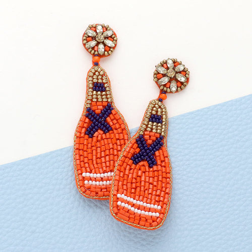 Felt Back Beaded Champagne Dangle Earrings - Orange