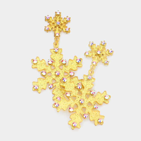 Gold, Celluloid Acetate Snowflake Dangle Earrings
