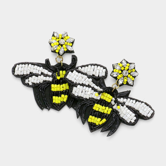 Madeline Love Black Felt Back Multi Bead Honey Bee Dangle Earrings