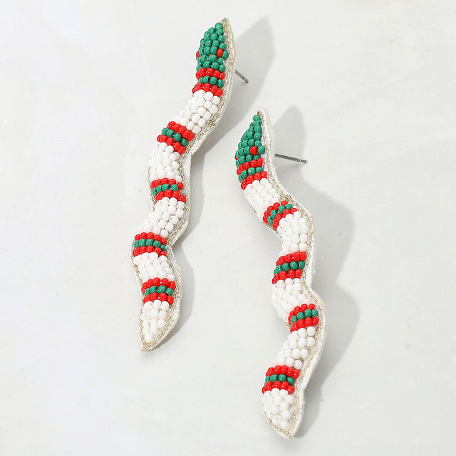 Madeline Love White Felt Back Seed Beaded Snake Earrings