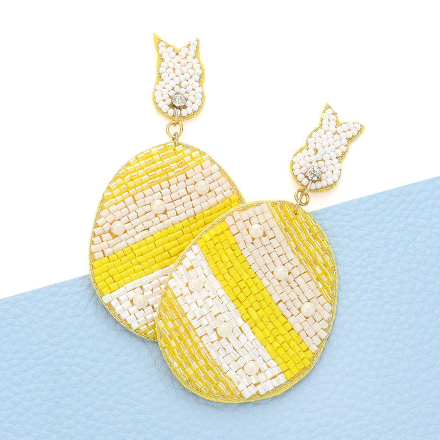 Madeline Love Yellow Felt Back Beaded Easter Bunny Egg Link Dangle Earrings