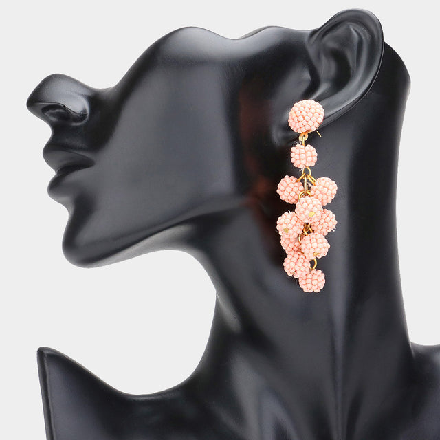Madeline Love Pink Seed Beaded Ball Cluster Vine Dangle Earrings