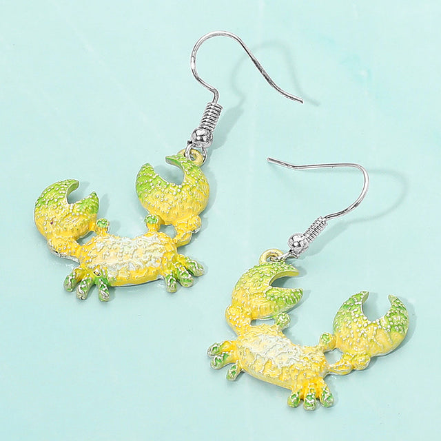Madeline Love Gold, Green Colored Metal Crab Dangle Earrings