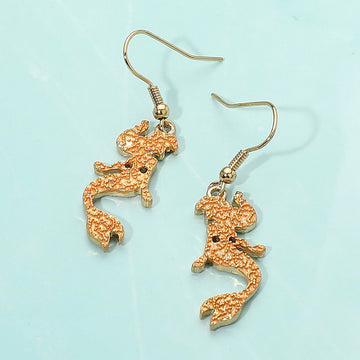 Madeline Love Coral, Gold Colored Metal Mermaid Dangle Earrings