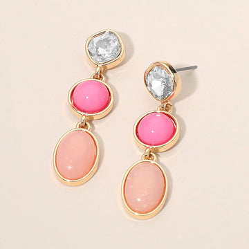 Madeline Love Pink Triple Stone Bezel Link Drop Earrings