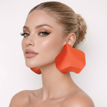 Madeline Love Orange Oversized Sculpted Plate Statement Earrings