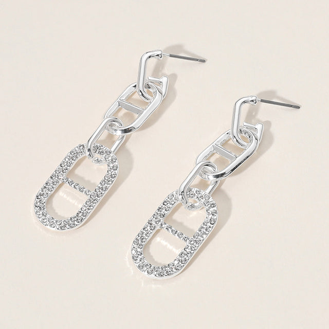 Madeline Love Silver, White Stone Paved Anchor link Dangle Earrings