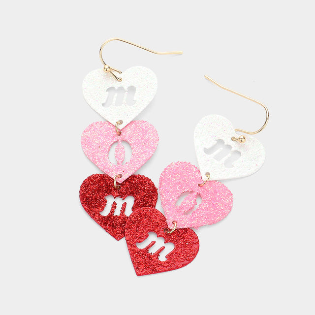 Madeline Love Multi MOM Cutout Glitter Metal Heart Link Dropdown Earrings
