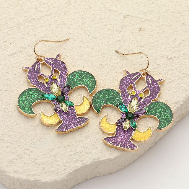 Multi Stone Paved Sparkly Mardi Gras Crawfish Dangle Earrings