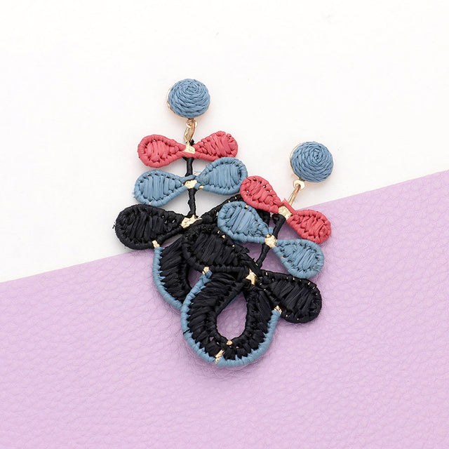 Madeline Love Black Raffia Wrapped Abstract Dangle Earrings
