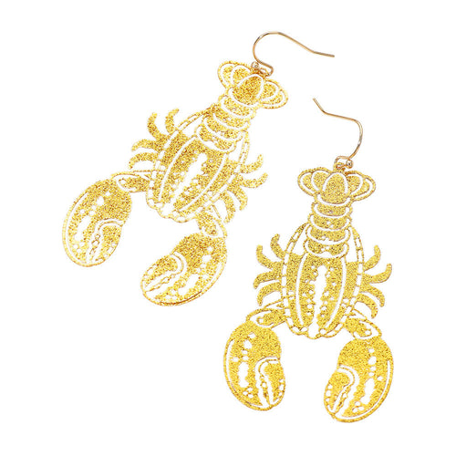 Glitter Cutout Mardi Gras Lobster Charm Drop Earrings - Gold