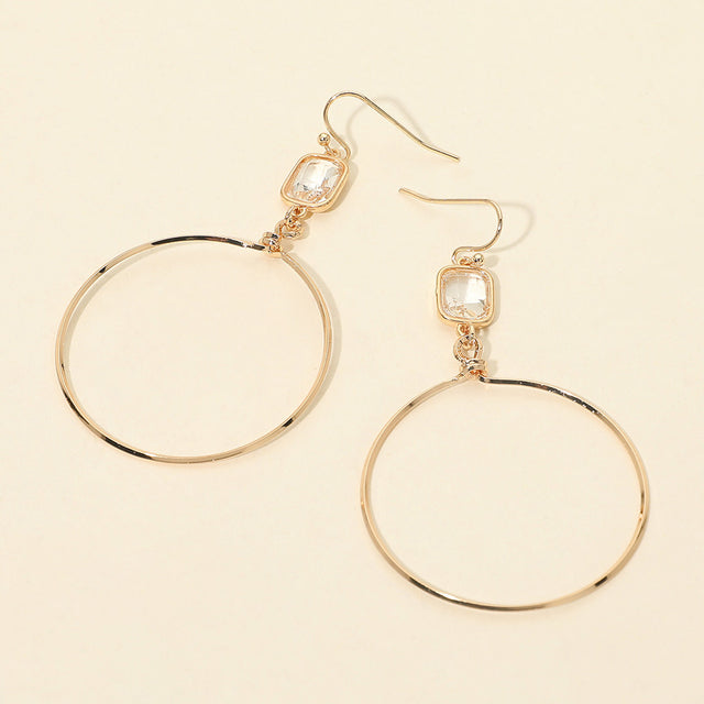 Madeline Love Clear Faceted Square Stone Accent Hoop Drop Dangle Earrings