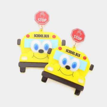 Madeline Love Yellow Stop Sign School Bus Link Dangle Earrings