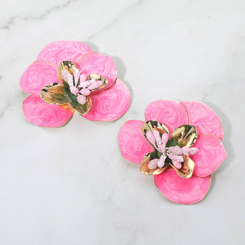 Bold Floral Petal Statement Earrings - Pink