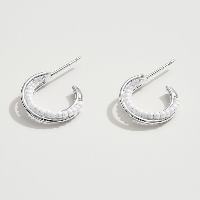 Madeline Love Silver White Gold Dipped Pearl Beads Small Hoop Earrings