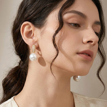 Madeline Love Gold 14K Gold Dipped CZ Pave Pearl Drop Earrings