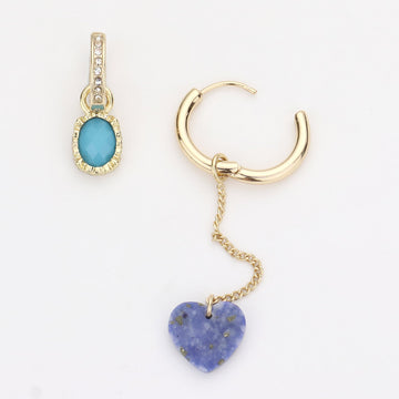 Round Stone Bead Heart Interchangeable Earring Set - Gold - Earrings
