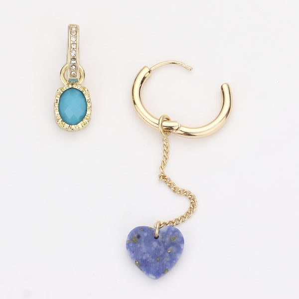 Round Stone Bead Heart Interchangeable Earring Set