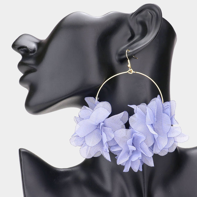 Madeline Love Light Blue Floral Fabric Cluster Open Metal Circle Dangle Earrings