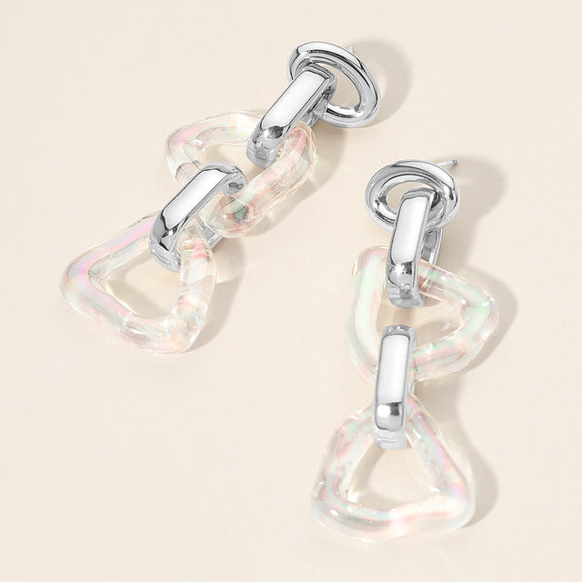 Madeline Love Rhodium Chunky Geometric Link Drop Statement Earrings