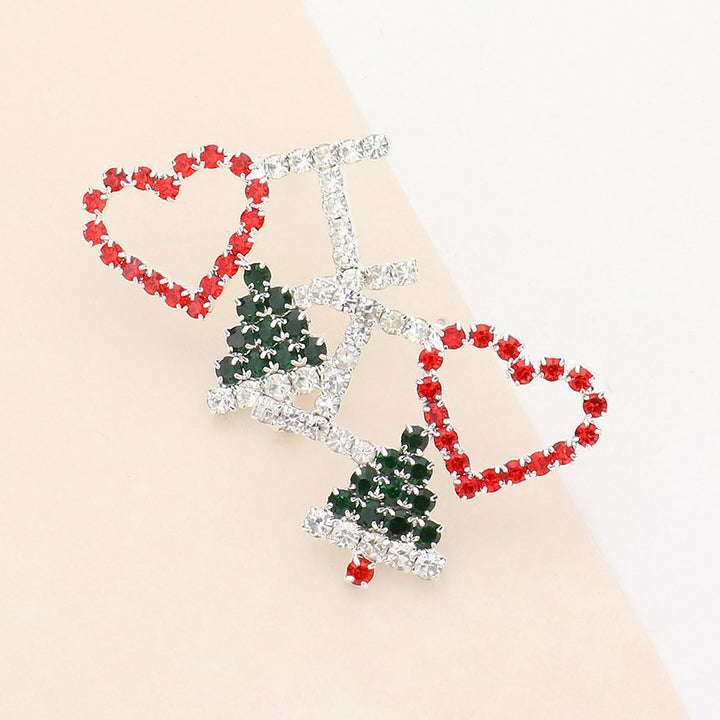 Silver, I LOVE CHRISTMAS Rhinestone Pave Earrings