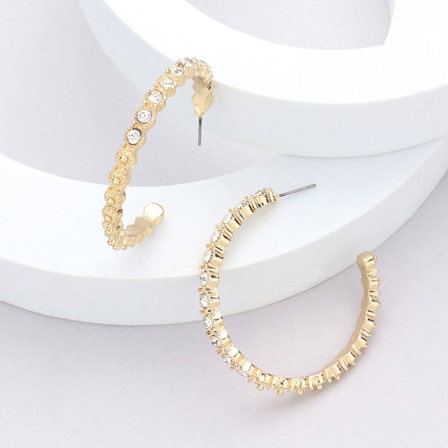 Madeline Love Gold Stone Embellished Half Hoop Earrings