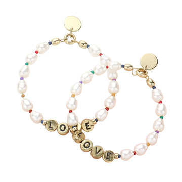 Love Message Pearl Beaded Dangle Earrings - Cream Gold - Earrings