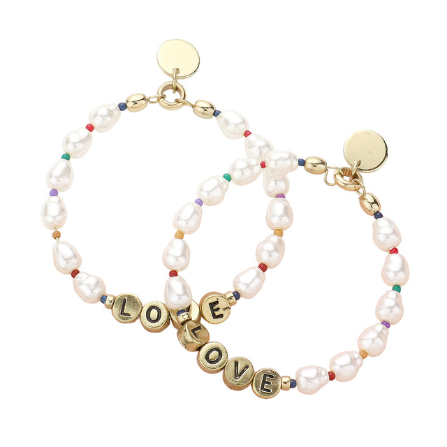 Love Message Pearl Beaded Dangle Earrings - Cream Gold - Earrings