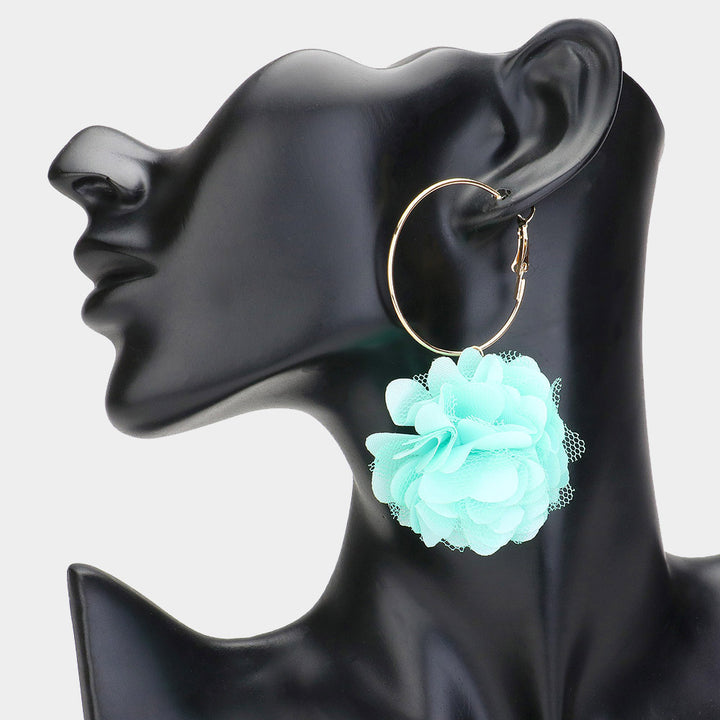 Mint Fabric Rose Dangle Earrings