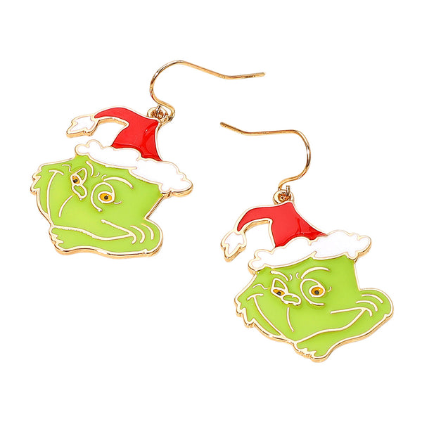 Gold Grinch Santa Dangle Earrings