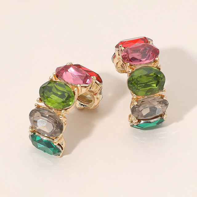 Madeline Love Gold, Multi Faceted Oval Gemstone Chunky Hoop Earrings