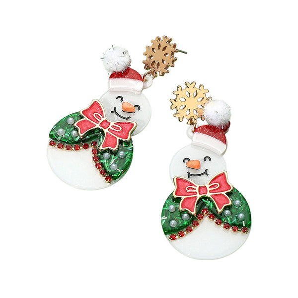 Red, Christmas Snowman Dangle Earrings
