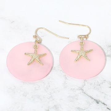 Madeline Love Gold, Pink Starfish Charm Disc Layered Drop Earrings