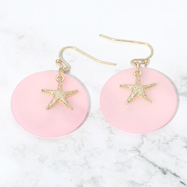 Madeline Love Gold, Pink Starfish Charm Disc Layered Drop Earrings