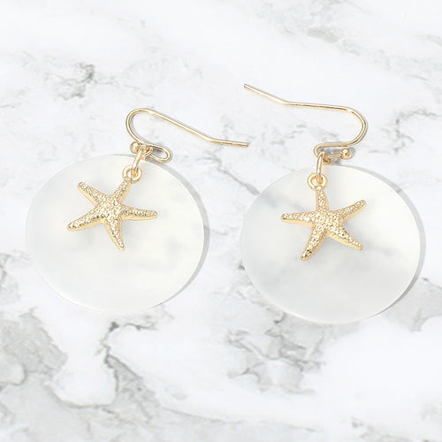 Starfish Charm Disc Layered Drop Earrings - Gold, White