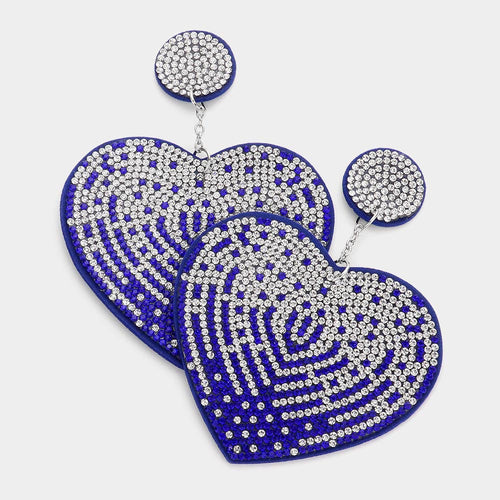 Felt Back Bling Heart Dangle Earrings - Blue