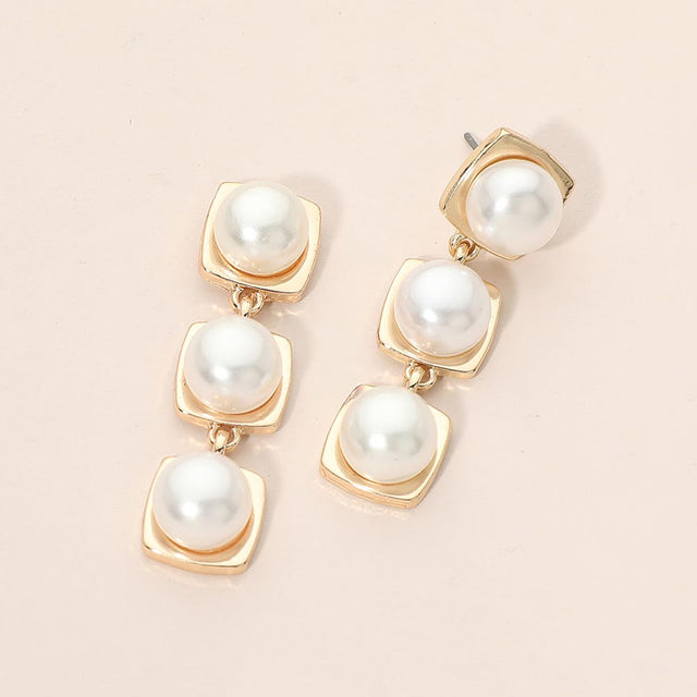 Madeline Love Cream Square Round Pearl Link Drop Earrings