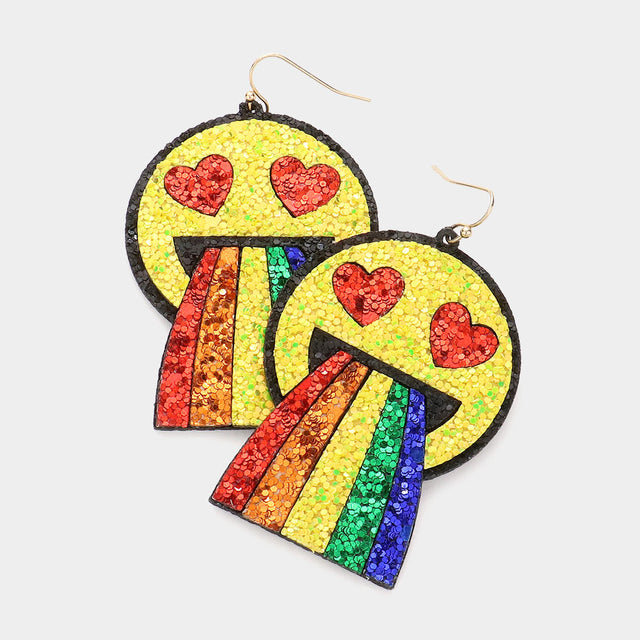 Glittered Heart Eyes Emoji Rainbow Dangle Earrings - Multi - Earrings
