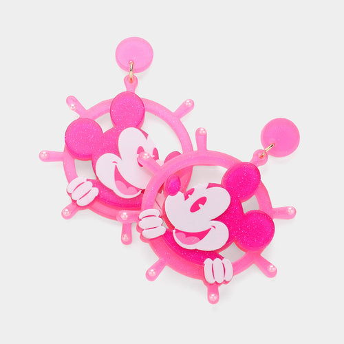 Resin Steamboat Willie Character Helm Dangle Earrings - Fuchsia