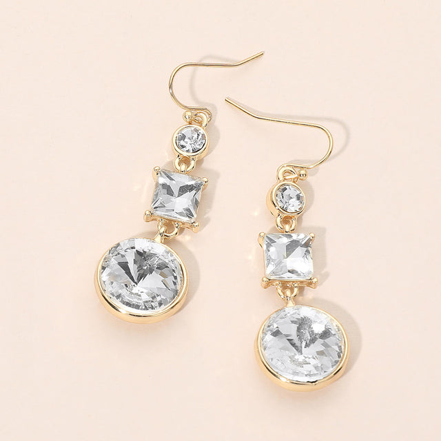 Madeline Love Clear, Gold Square Round Geometric Stone Link Drop Earrings