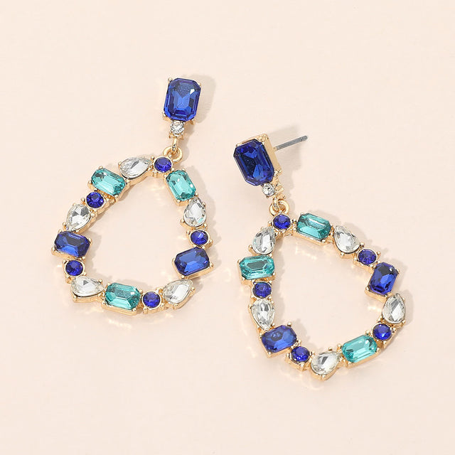 Madeline Love Blue, Multi Mixed Shape Stone Cluster Open Teardrop Hoop Drop Dangle Earrings