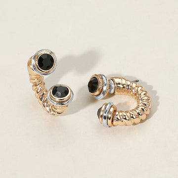 Madeline Love Gold, Jet Black Stone Tip Two Tone Twisted Metal Ear Jacket Earrings
