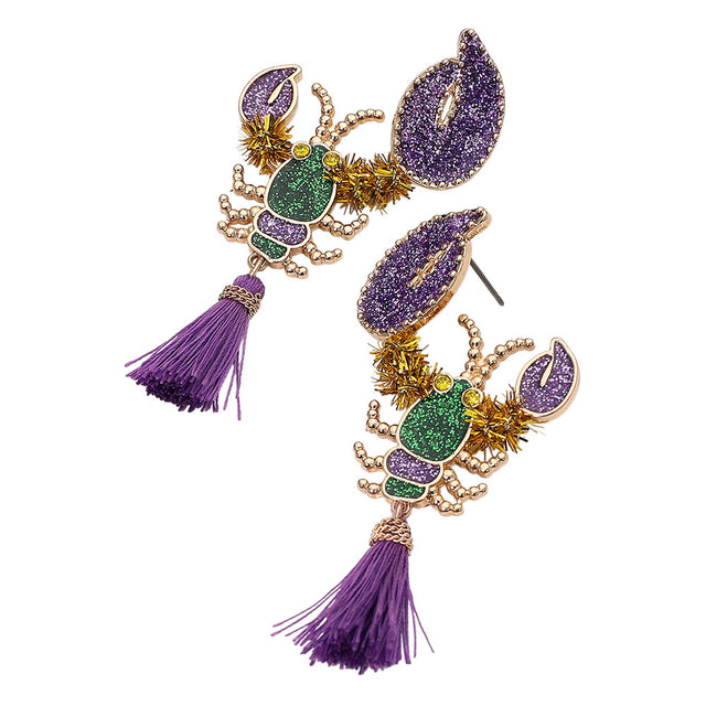 Multi Glitter Enamel Lobster Tassel Drop Dangle Earrings