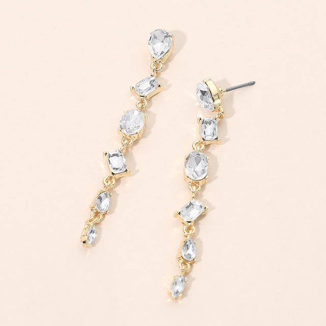 Madeline Love Clear, Gold Mixed Shape Stone Cluster Link Linear Drop Earrings