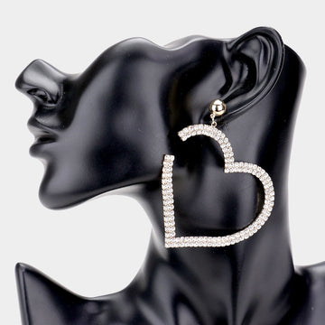 Madeline Love Gold Metal Ball Rhinestone Open Heart Dangle Earrings