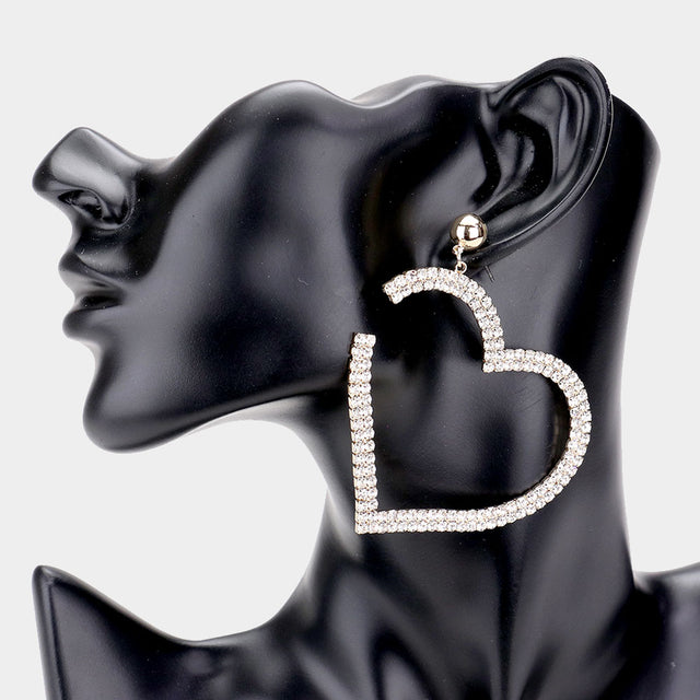 Madeline Love Gold Metal Ball Rhinestone Open Heart Dangle Earrings