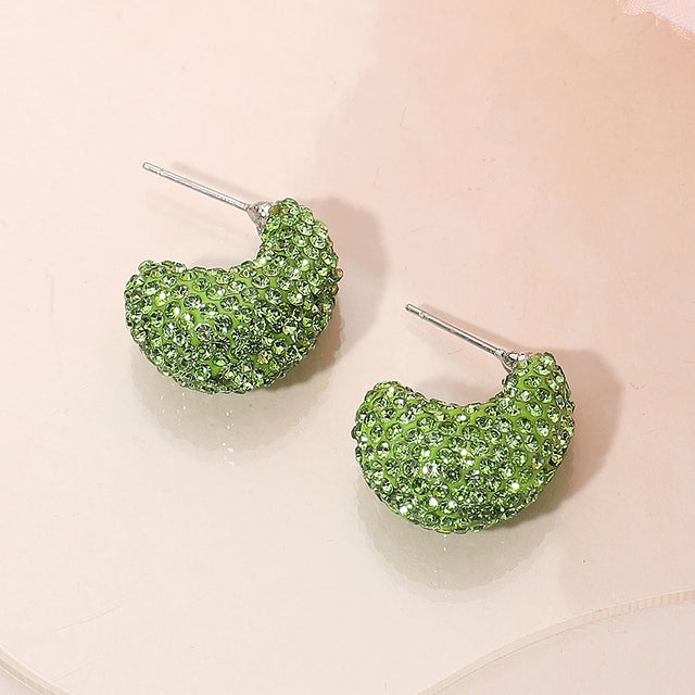 Madeline Love Green Bling Studded Small Chunky Teardrop Hoop Earrings