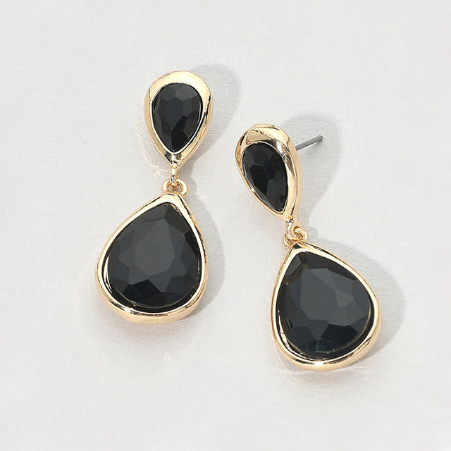 Madeline Love Black Teardrop Faceted Stone Drop Dangle Earrings