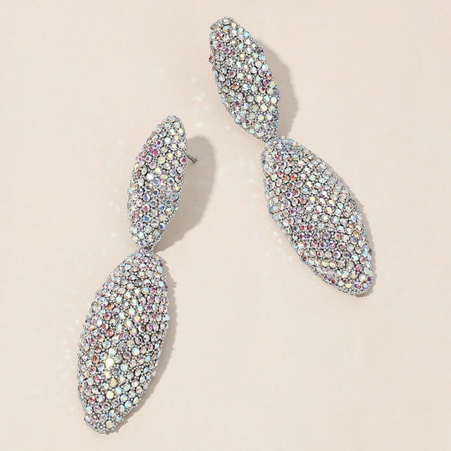 Madeline Love AB, Rhodium Sterling Silver Post Rhinestone Paved Marquise Dangle Earrings