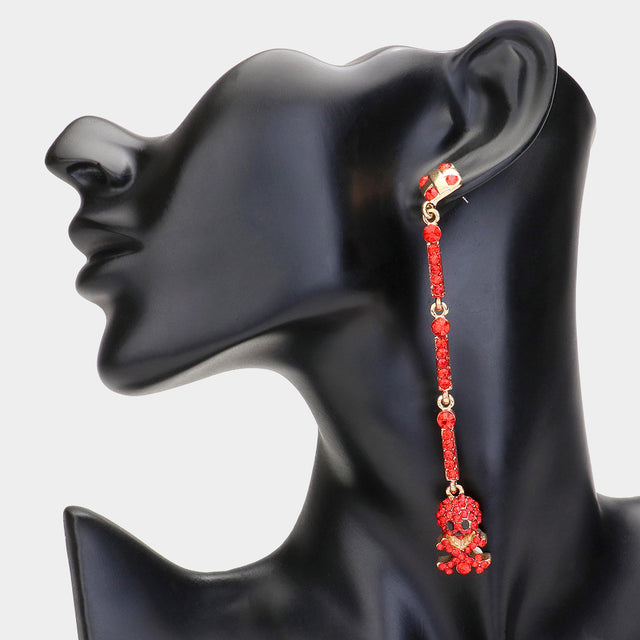 Gold, Red Rhinestone Paved Dropdown Octopus Dangle Earrings